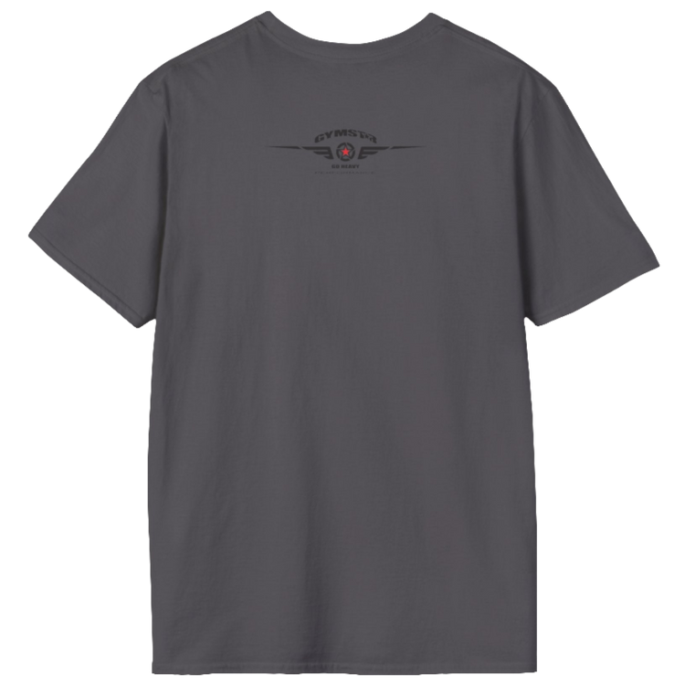 A sport grey Gymstar t-shirt with a graphic print Allwinner in the center, designed for fitness and sports. Rare view.