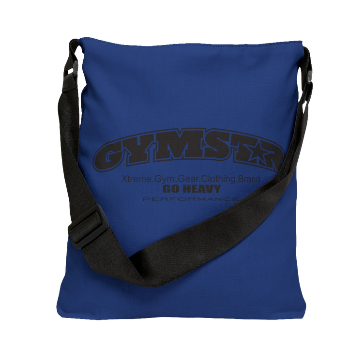 A  blue tote bag with a 'GYMSTAR' logo back side view.