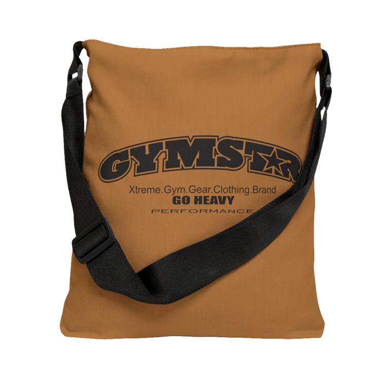 An orange GYMSTAR branded adjustable tote bag with a black strap and black interior lining, designed for fitness and gym activities.