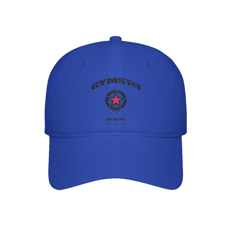 A blue Gymstar Fitness baseball cap with a structured design and a logo on the front.