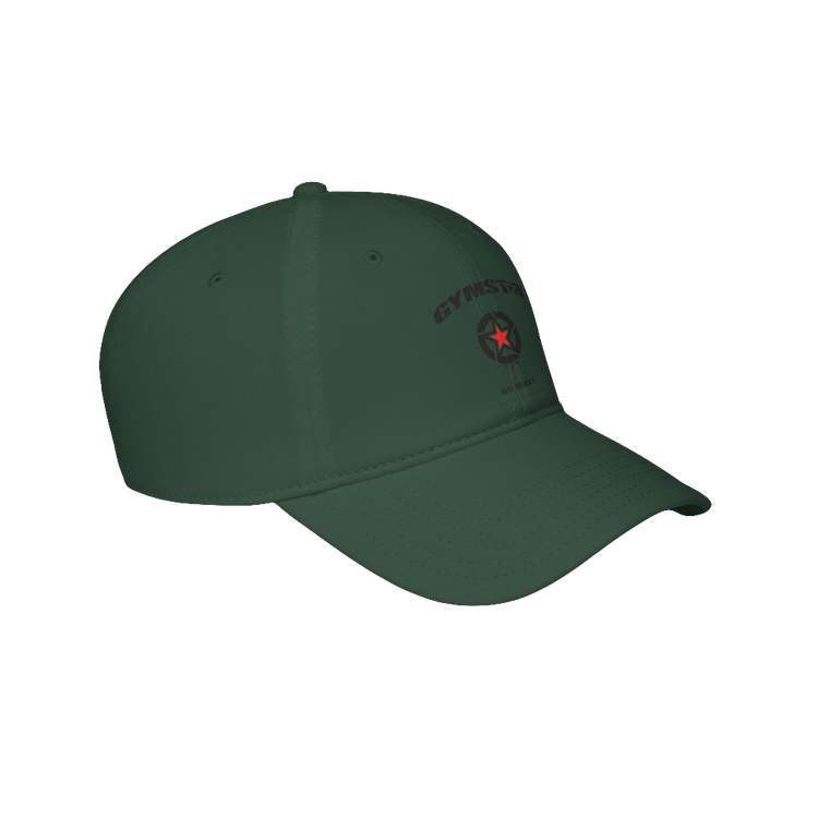A green Gymstar Fitness baseball cap with a structured design and a logo on the front.