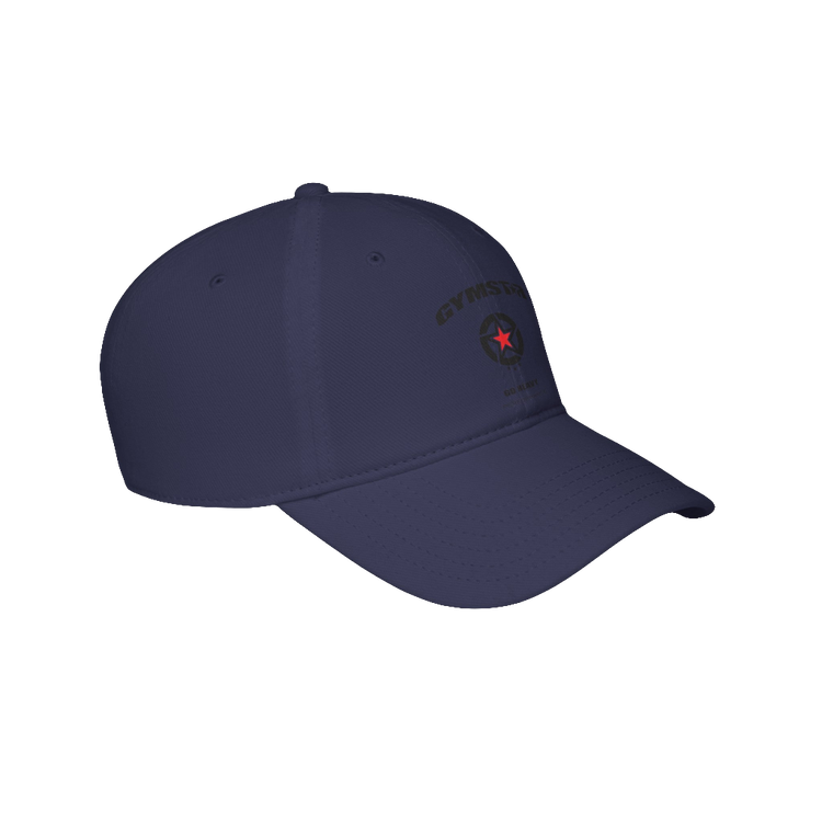 A navy blue Gymstar Fitness baseball cap with a structured design and a logo on the front.