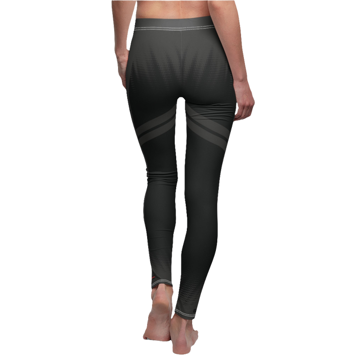 A female fitness model wearing pair of gray Gymstar women's fitness leggings with capri cut, featuring white seam stitching and a mid-rise waist. Rear close up view.