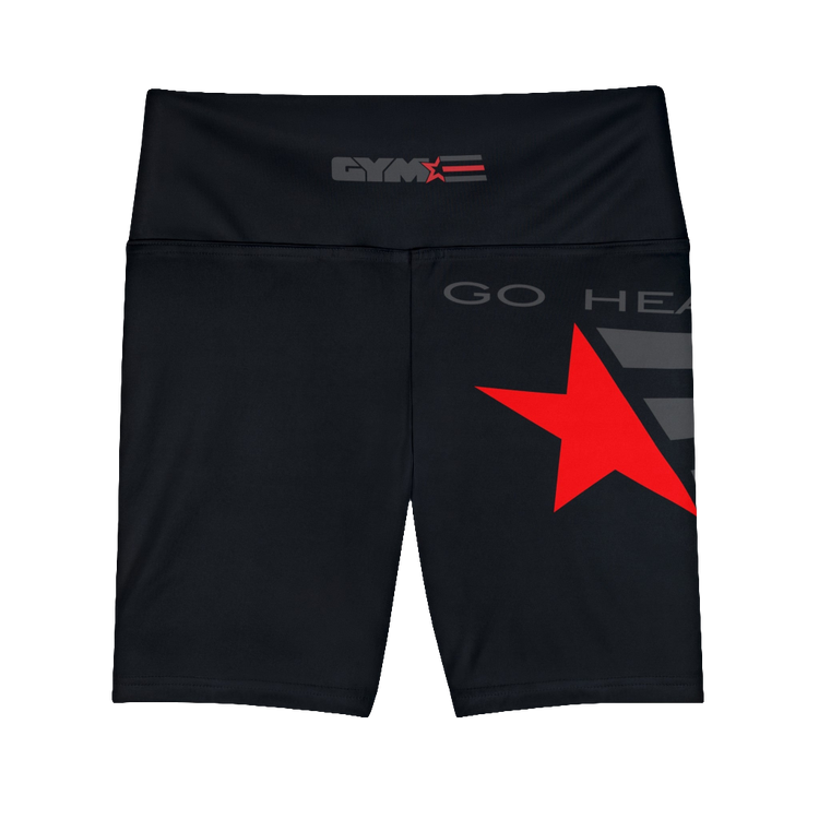 A pair of black Gymstar fitness leggings with a mid-rise waist and white seam stitching. The leggings are designed for functionality and aesthetics, suitable for various workouts including yoga and crossfit. Front close up view.