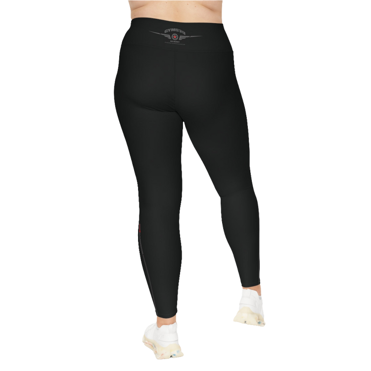 A woman wearing black branded Yoga Women's Workout Plus Size Leggings Gymstar Fitness Clothing. Back side view.