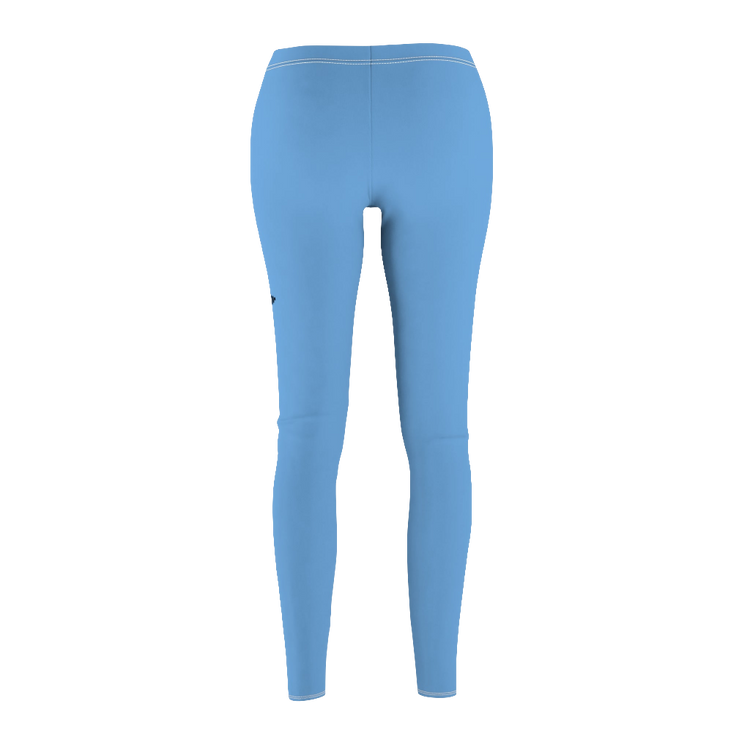 A pair of blue Fitness Gymstar leggings, showing the product from a rear view with the user standing and facing to the side.
