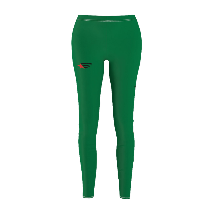 A pair of green Gymstar leggings on a female model, showcasing the fit and design of the garment.