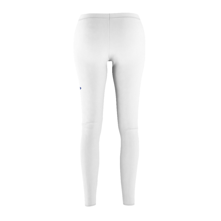 A pair of white Gymstar women's leggings with a logo on the upper left thigh, designed for workout activities, back side view.