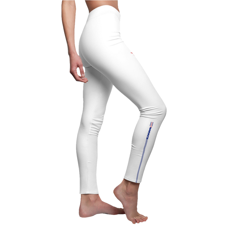 A pair of white Gymstar women's leggings with a logo on the upper left thigh, designed for workout activities right side view.