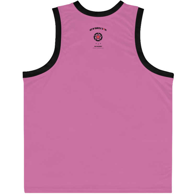 a purple Gymstar fitness and jogging tank top with black stripes on the neckline and sleeves. The tank top is branded with the brand's logo back view