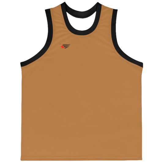 a brown-black Gymstar sports tank top branded with the Gymstar Fit logo