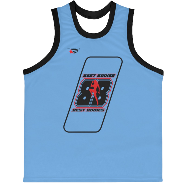 a blue Gymstar sports tank top branded with the Gymstar Fit logo and a motivating print