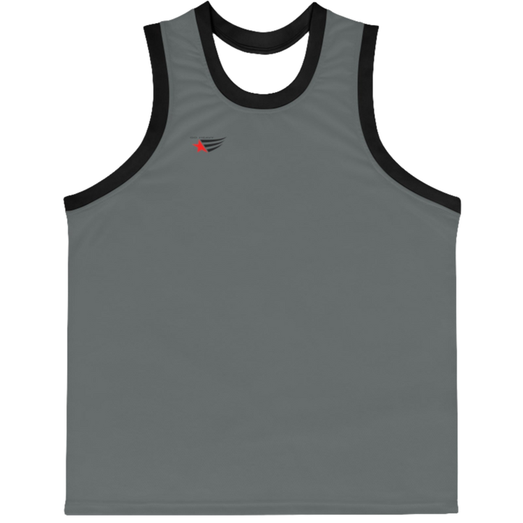 a grey-black Gymstar sports tank top branded with the Gymstar Fit logo