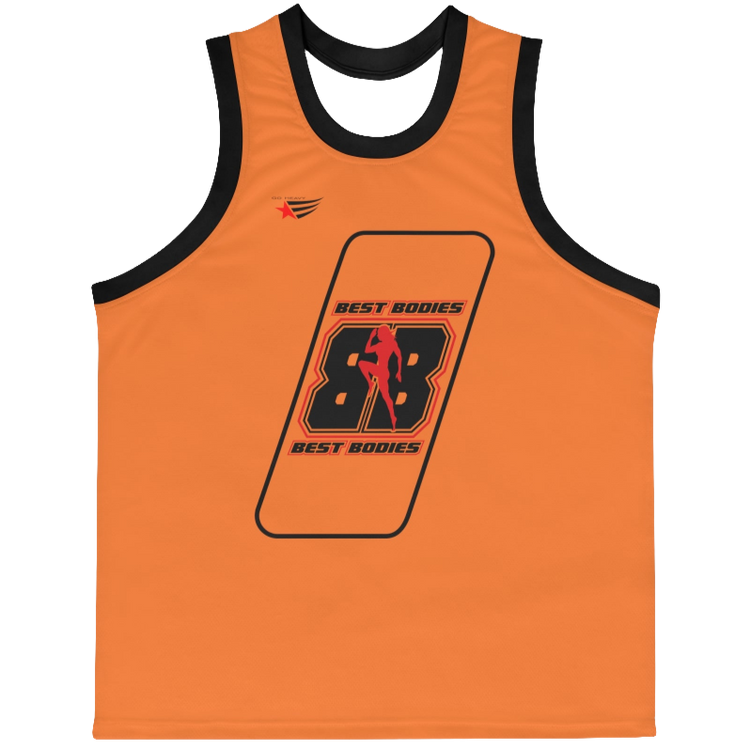 an orange Gymstar sports tank top branded with the Gymstar Fit logo and a motivating print