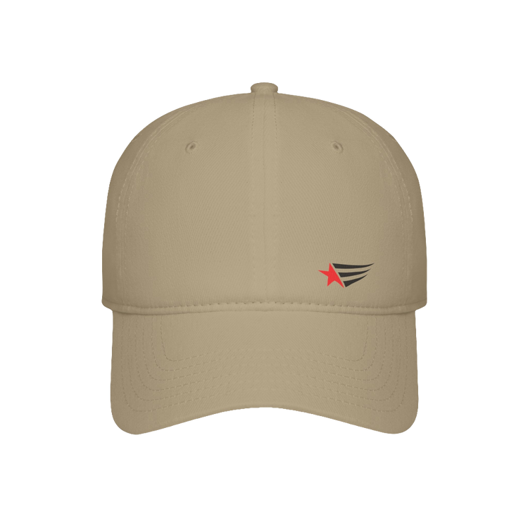 A beige Gymstar Fitness baseball cap with a structured design and a brand logo. On the front view.