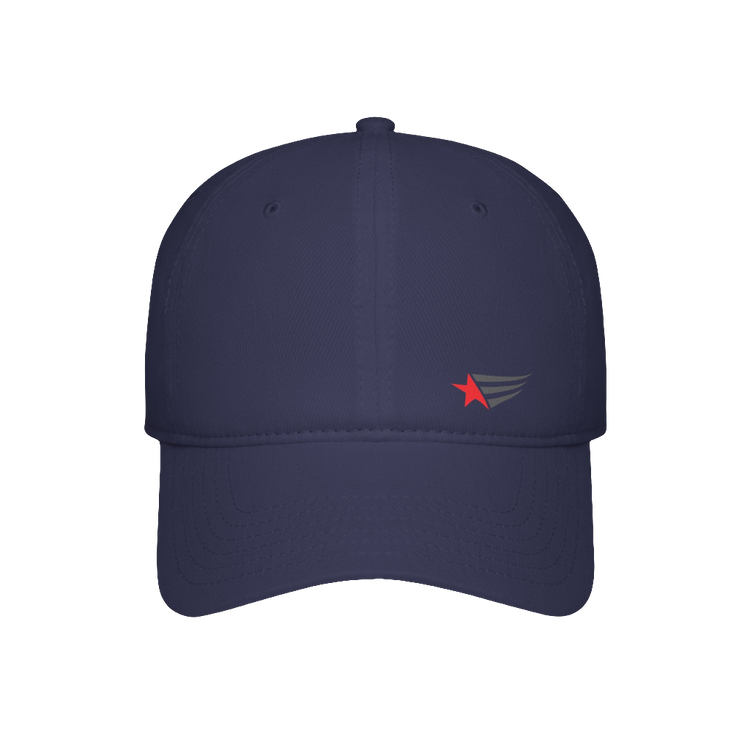 A navy blue Gymstar Fitness baseball cap with a structured design and a brand logo. On the front view.