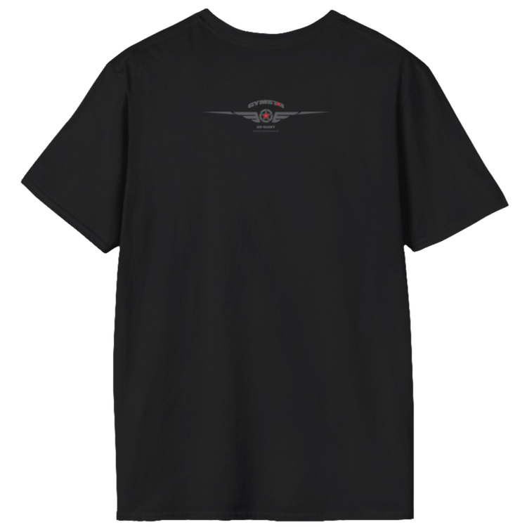 A black Gymstar fitness t-shirt with the brand logo and a motivating design Training Day. Rear view.