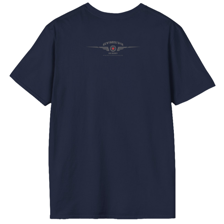A navy blue Gymstar t-shirt with a graphic print No Pai No Gain in the center, designed for fitness and sports. Front  view.