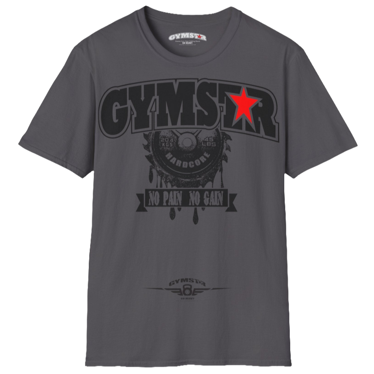 A sport grey Gymstar t-shirt with a graphic print No Pai No Gain in the center, designed for fitness and sports. Front  view.