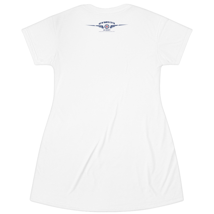 A white Gymstar short-sleeved graphic tee with a small logo on the back.