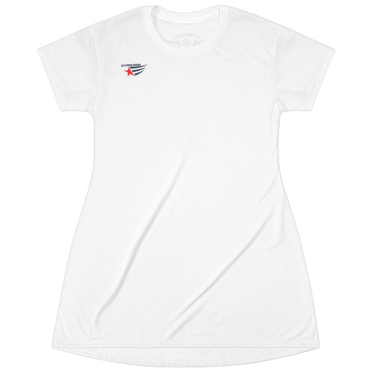A white Gymstar short-sleeved graphic tee with a small logo on the chest.