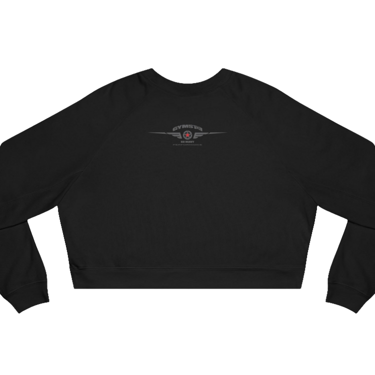 A femalle fitness model wearing a black Black Gymstar sweatshirt with logo and motivating design Best Bodies. Rear view.