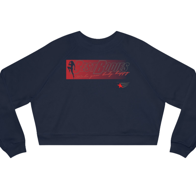 Navy blue Gymstar sweatshirt with logo and motivating design Best Bodies. Front view.