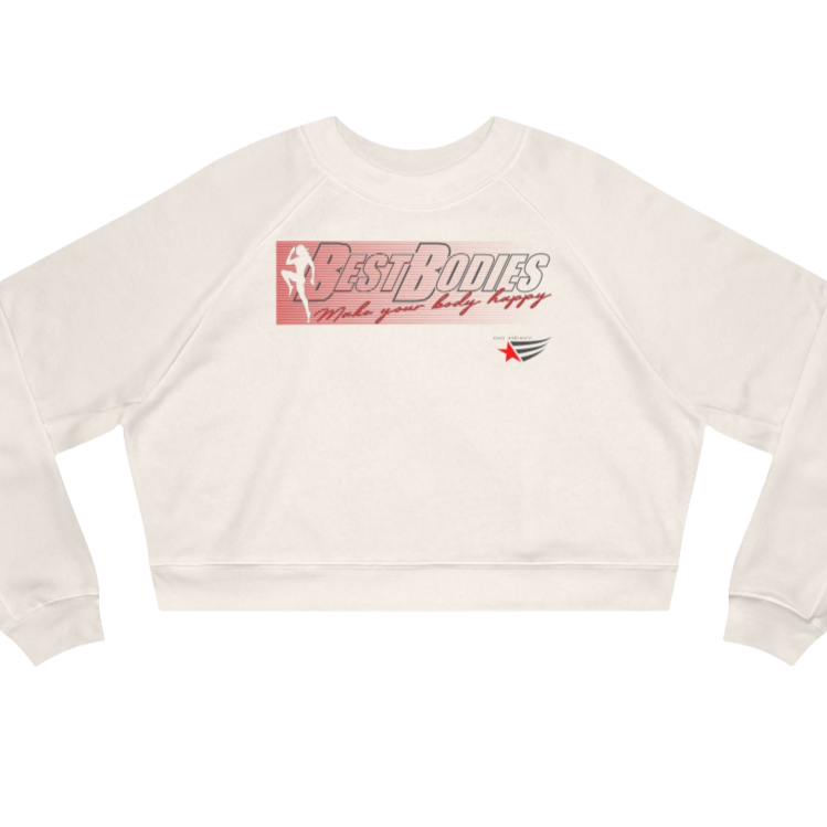 A white Gymstar sweatshirt with logo and motivating design Best Bodies. Front view.