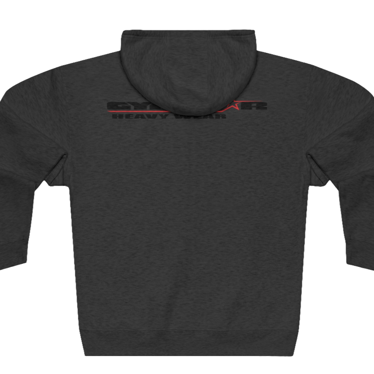 Gymstar grey sweatshirt with a hood, branded with the Gymstar logo. The sweatshirt has a zipper and pockets and is decorated with a motivating design You Can, Work for it! Rear vew.