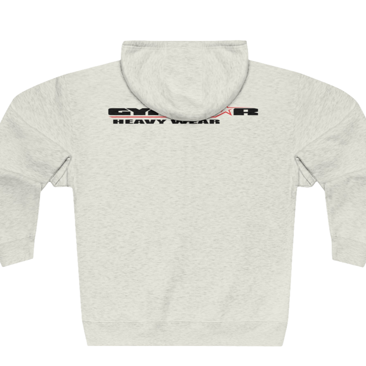 Gymstar silver grey sweatshirt with a hood, branded with the Gymstar logo. The sweatshirt has a zipper and pockets and is decorated with a motivating design You Can, Work for it! Rear vew.