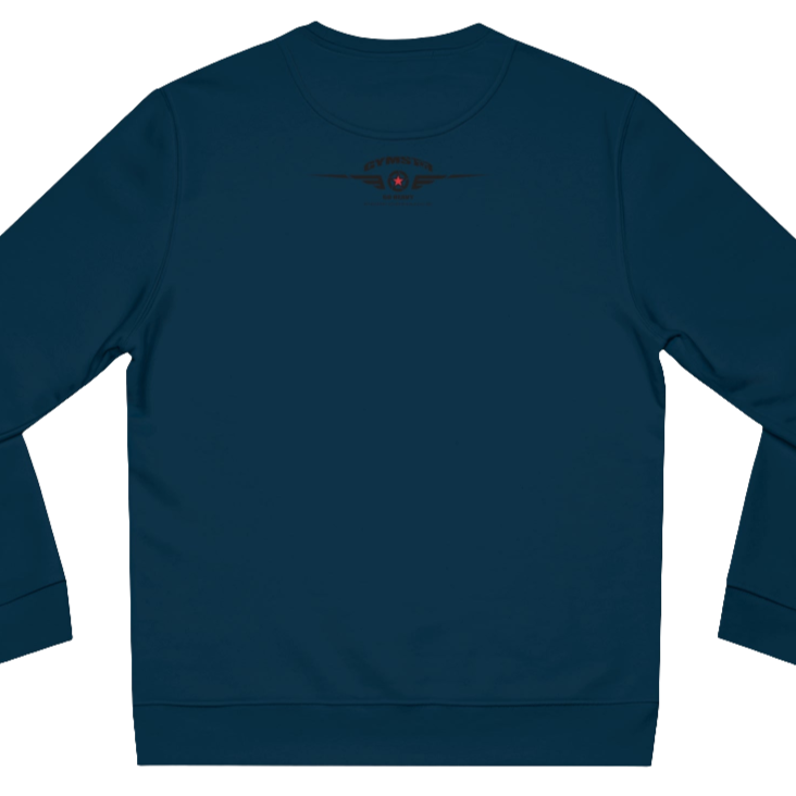 Blue, sporty, fitness sweatshirt Gymstar, branded with the brand logo. Rear view.