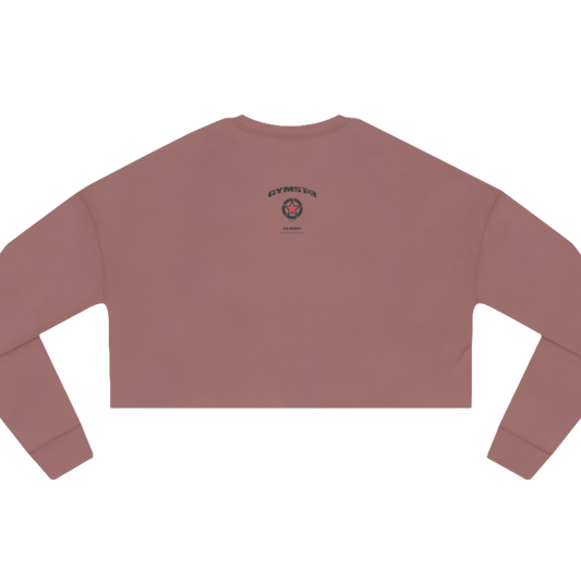 A cream colored short women's sweatshirt Gimstar, branded with the brand logo. Rear view.