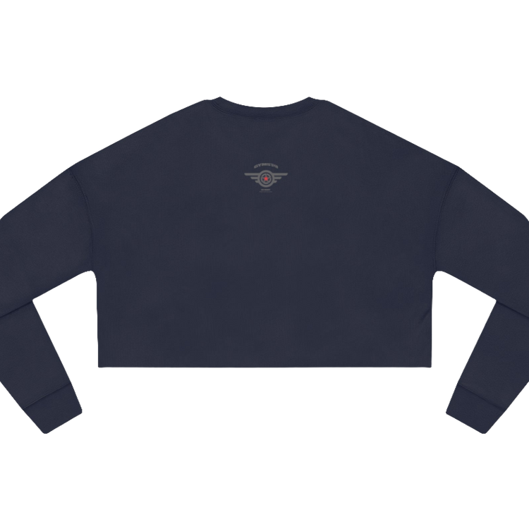 Navy blue short women's sweatshirt Gimstar, branded with the brand logo. Rear view.