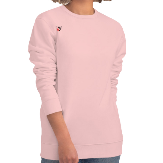 A woman wearings pink, sporty, fitness sweatshirt Gymstar, branded with the brand logo. Front view.