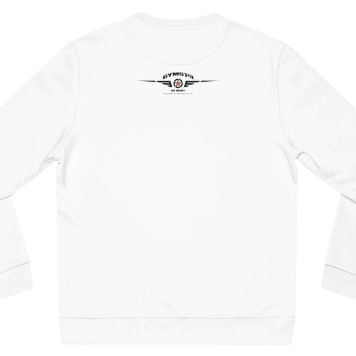 White, sporty, fitness sweatshirt Gymstar, branded with the brand logo. Rear view.
