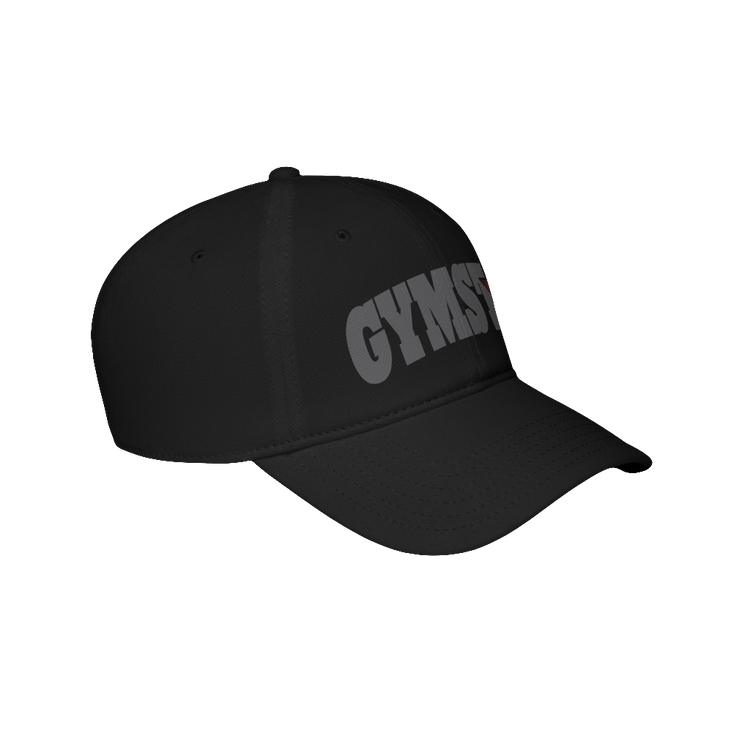 A black Gymstar Fitness baseball cap with a structured design and a brand inscription on the left.