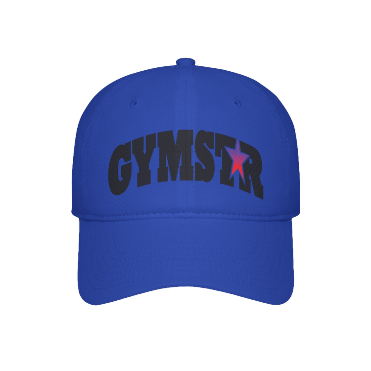 A blue Gymstar Fitness baseball cap with a structured design and a brand inscription on the front.