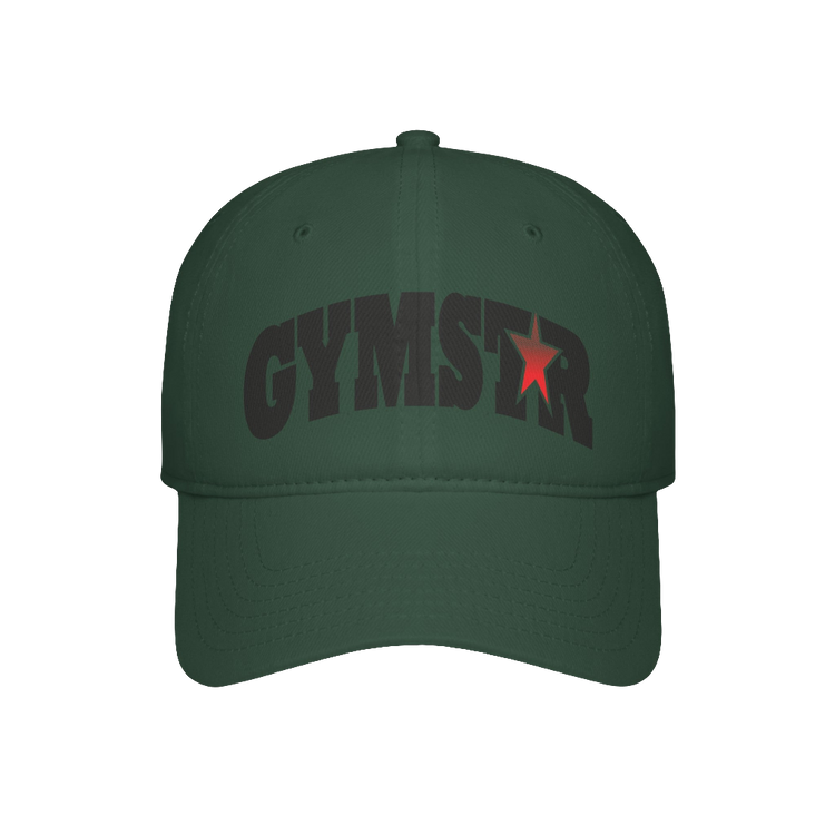 A green Gymstar Fitness baseball cap with a structured design and a brand inscription on the front.