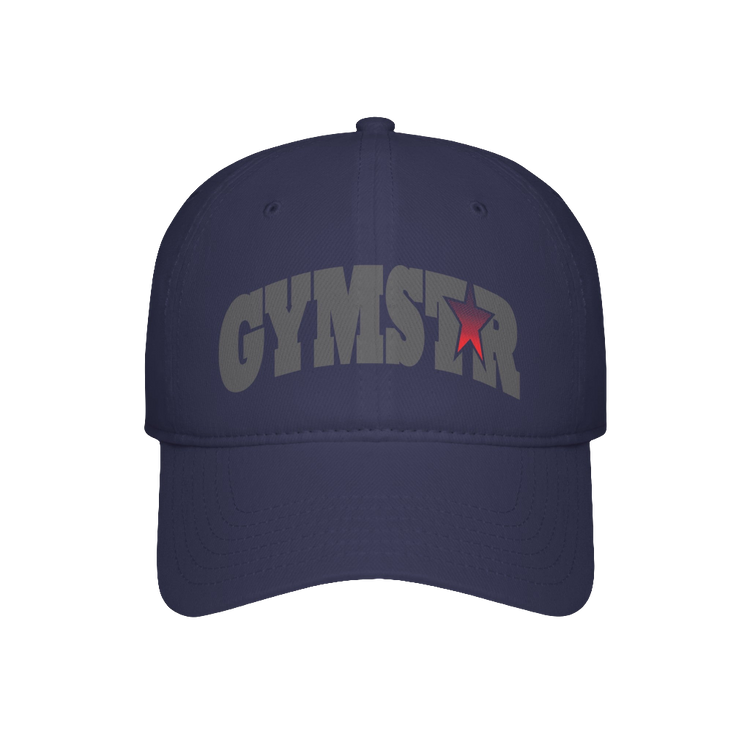 A navy blue Gymstar Fitness baseball cap with a structured design and a brand inscription on the front.