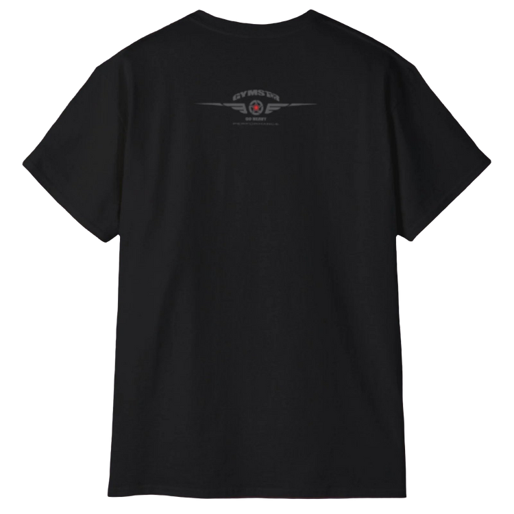 Sport black t-shirt Gymstar with logo. rear view.