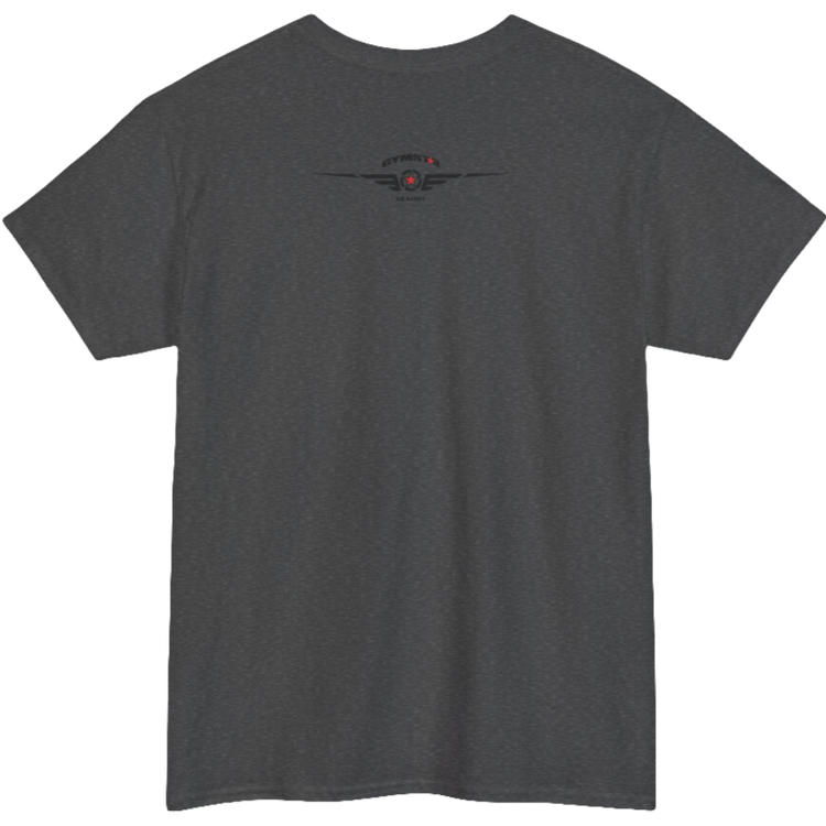 A grey Gymstar workout t-shirt with a black graphic that reads 'GYM i want you', and logo, presumably bodybulding or fitness. Rear view.