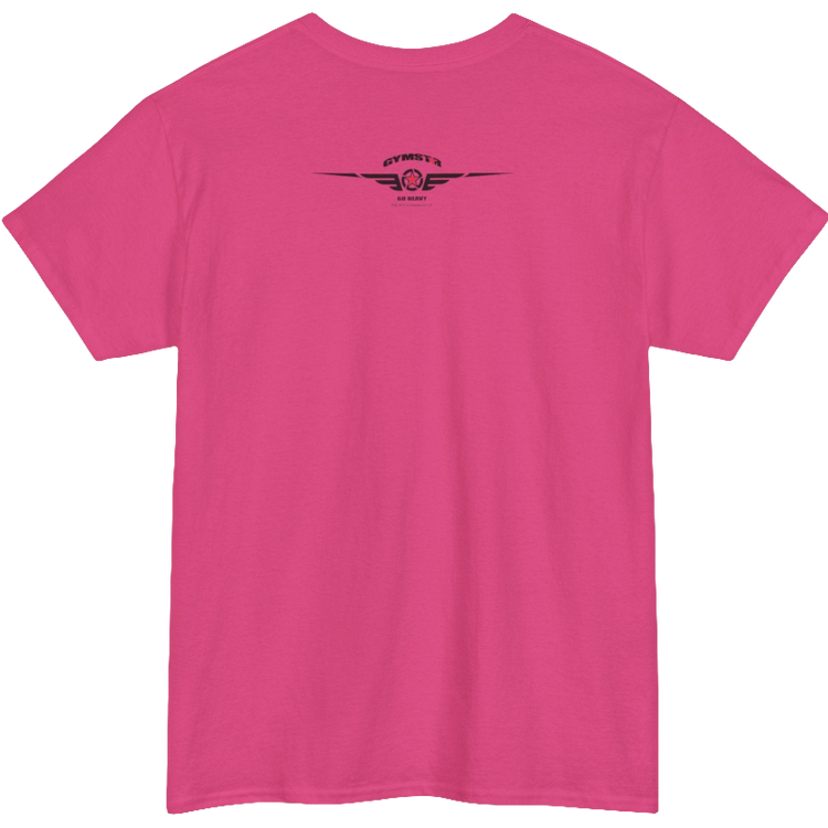 A purple Gymstar workout t-shirt with a black graphic that reads 'GYM i want you', and logo, presumably bodybulding or fitness. Rear view.