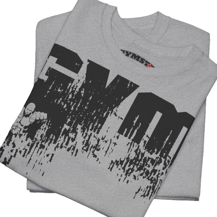 A silver grey Gymstar workout t-shirt with a black graphic that reads 'GYM i want you', and logo, presumably bodybulding or fitness. Front view.