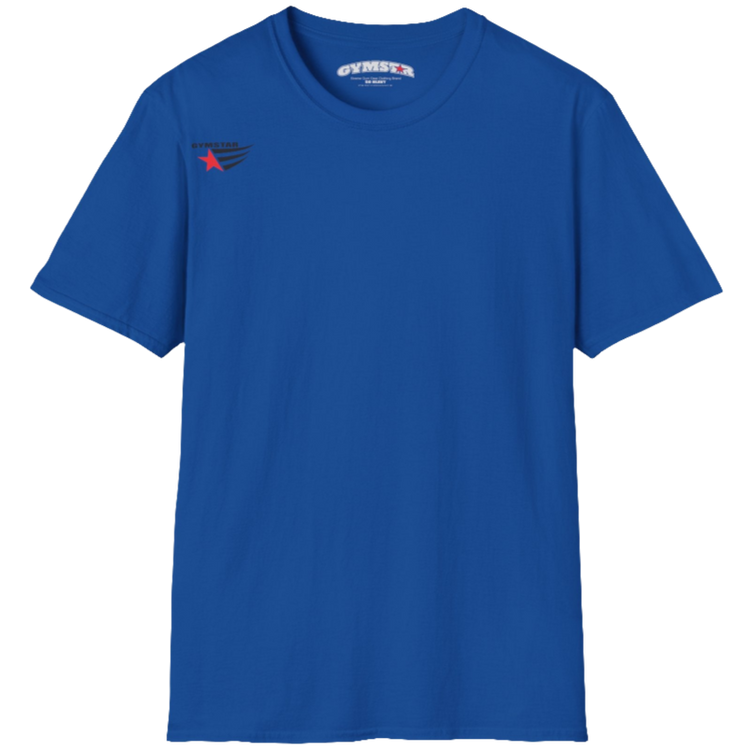 A classic, minimalist blue t-shirt from Gymstar with a subtle and stylish design. The small logo featuring a red star with wings is positioned high on the left side of the chest. This t-shirt is suitable for athletic activities and creates a strong, understated look.