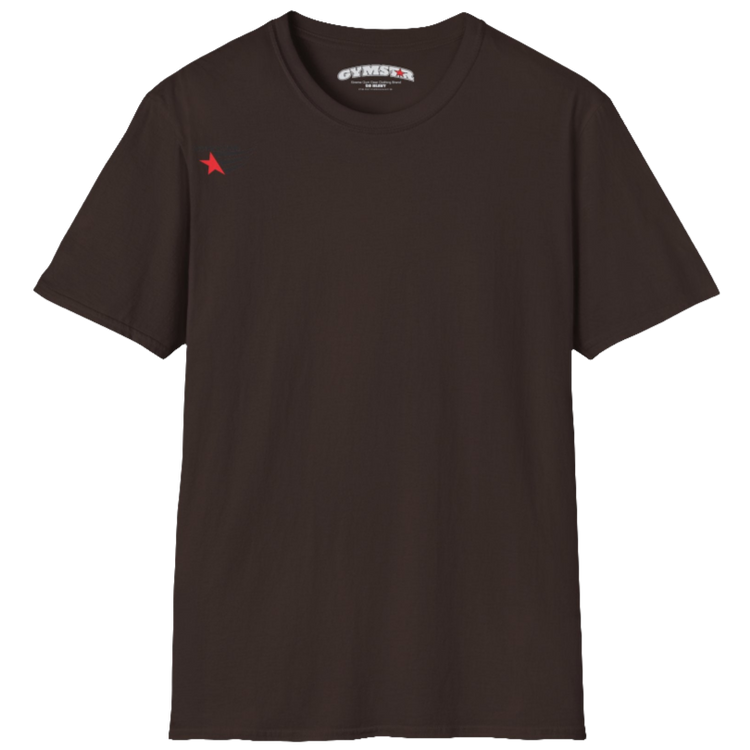 A classic, minimalist brown t-shirt from Gymstar with a subtle and stylish design. The small logo featuring a red star with wings is positioned high on the left side of the chest. This t-shirt is suitable for athletic activities and creates a strong, understated look.