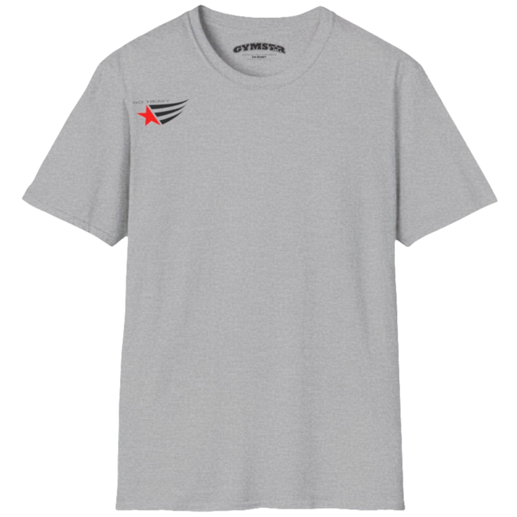 A classic, minimalist silver grey t-shirt from Gymstar with a subtle and stylish design. The small logo featuring a red star with wings is positioned high on the left side of the chest. This t-shirt is suitable for athletic activities and creates a strong, understated look.