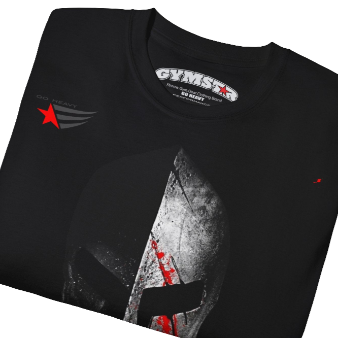 A  black  molon labe, gymstar training, fitness t-shirt. Front  close up view.