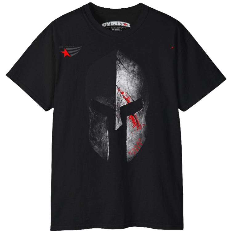 A black  molon labe, gymstar training, fitness t-shirt. Front view.