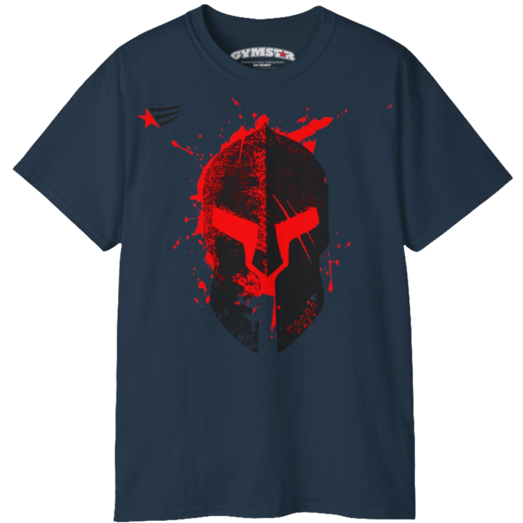 A deep navy  molon labe, gymstar training, fitness t-shirt. Front view.