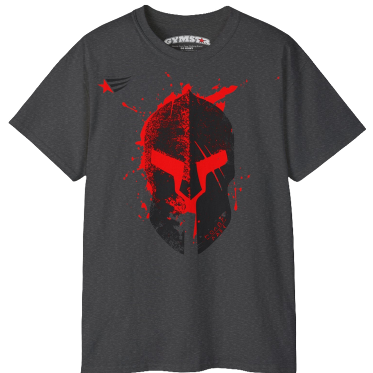 A grey molon labe, gymstar training, fitness t-shirt. Front view.